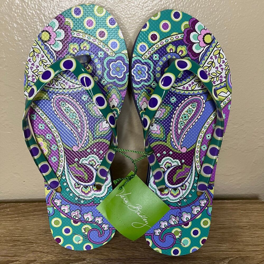 NWT Vera Bradley Heather Paisley Flip Flops Thong Sandals Teal Women Size small